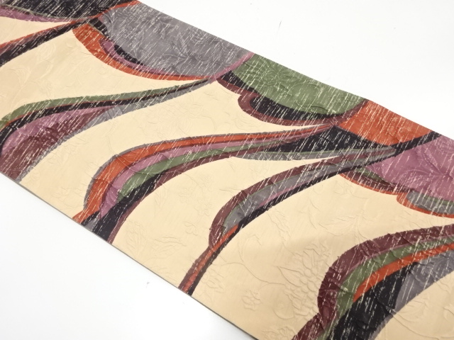 JAPANESE KIMONO / FUKURO OBI / SILK / WOVEN ABSTRACT PATTERN